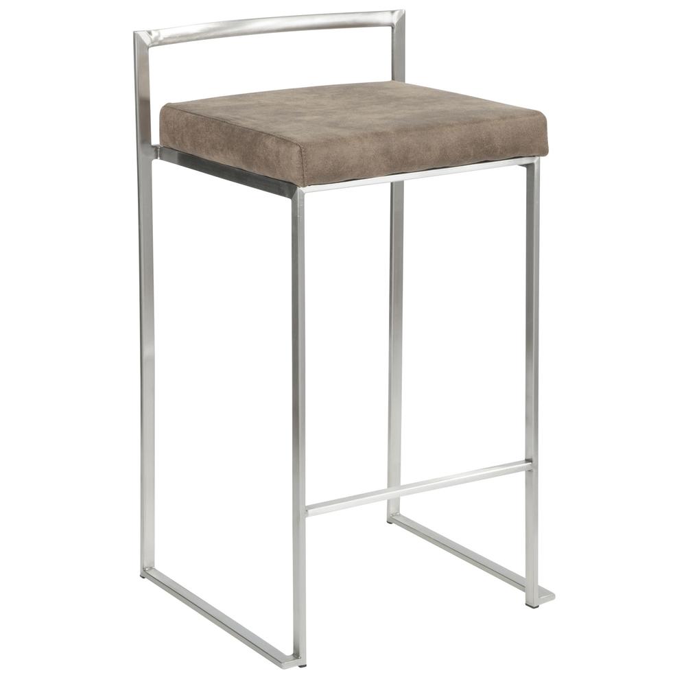 Stainless Steel, Brown Cowboy Fabric Fuji Stacker Counter Stool - Set of 2. Picture 2