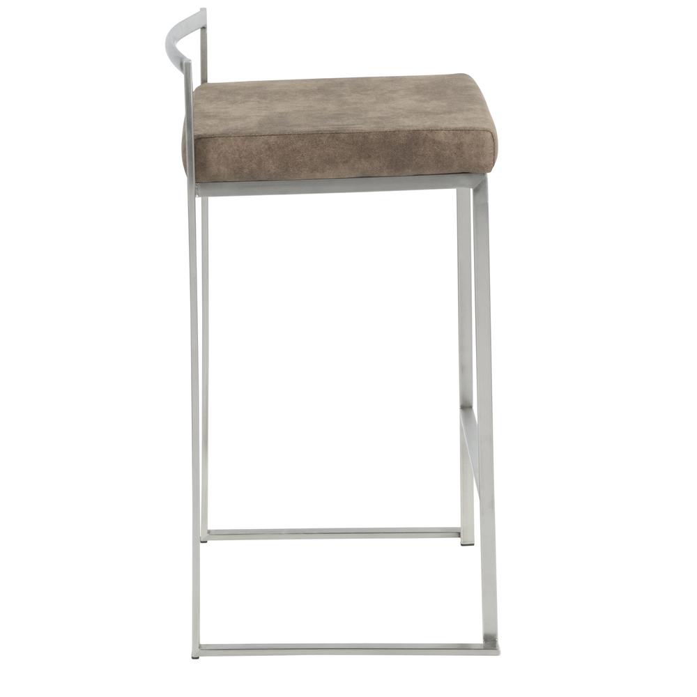 Stainless Steel, Brown Cowboy Fabric Fuji Stacker Counter Stool - Set of 2. Picture 3