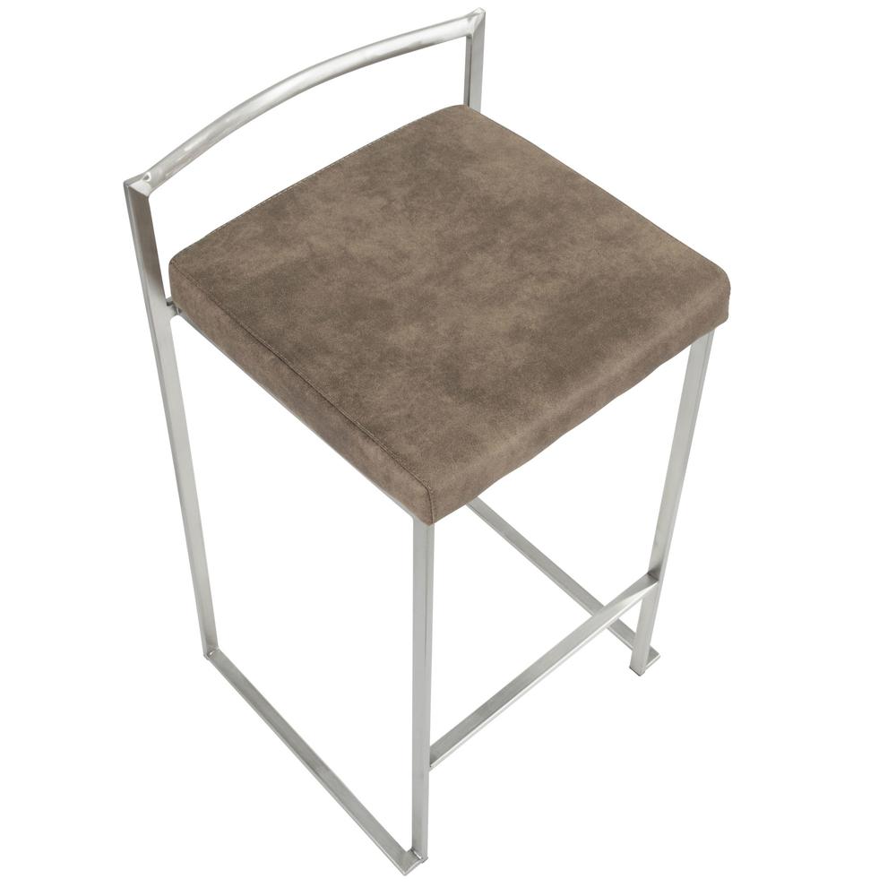 Stainless Steel, Brown Cowboy Fabric Fuji Stacker Counter Stool - Set of 2. Picture 7