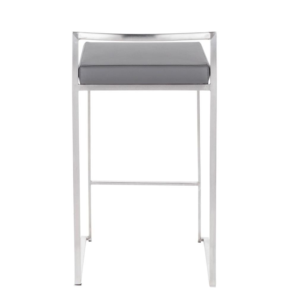 Brushed Stainless Steel, Grey PU Fuji Stacker Counter Stool - Set of 2. Picture 5