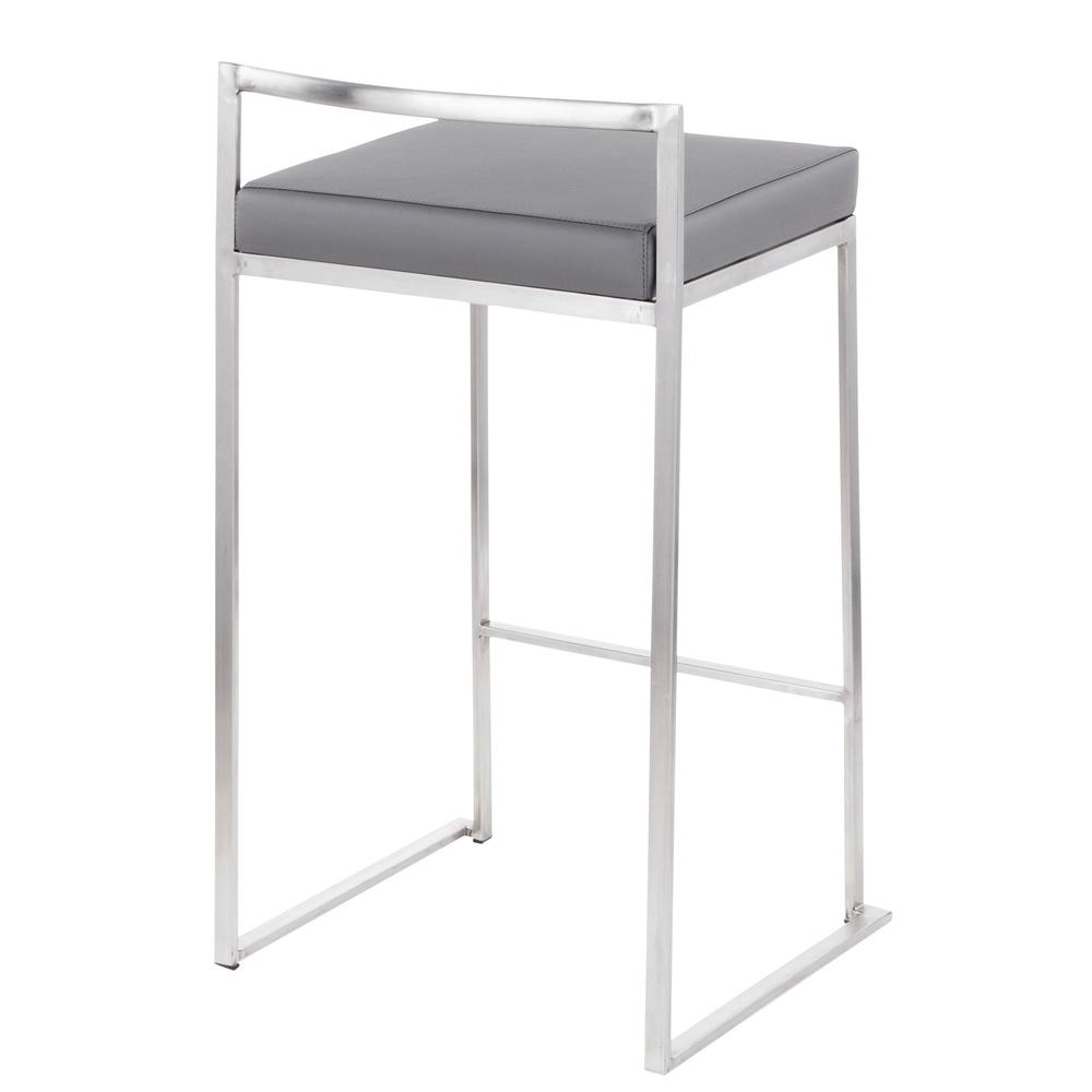 Brushed Stainless Steel, Grey PU Fuji Stacker Counter Stool - Set of 2. Picture 4