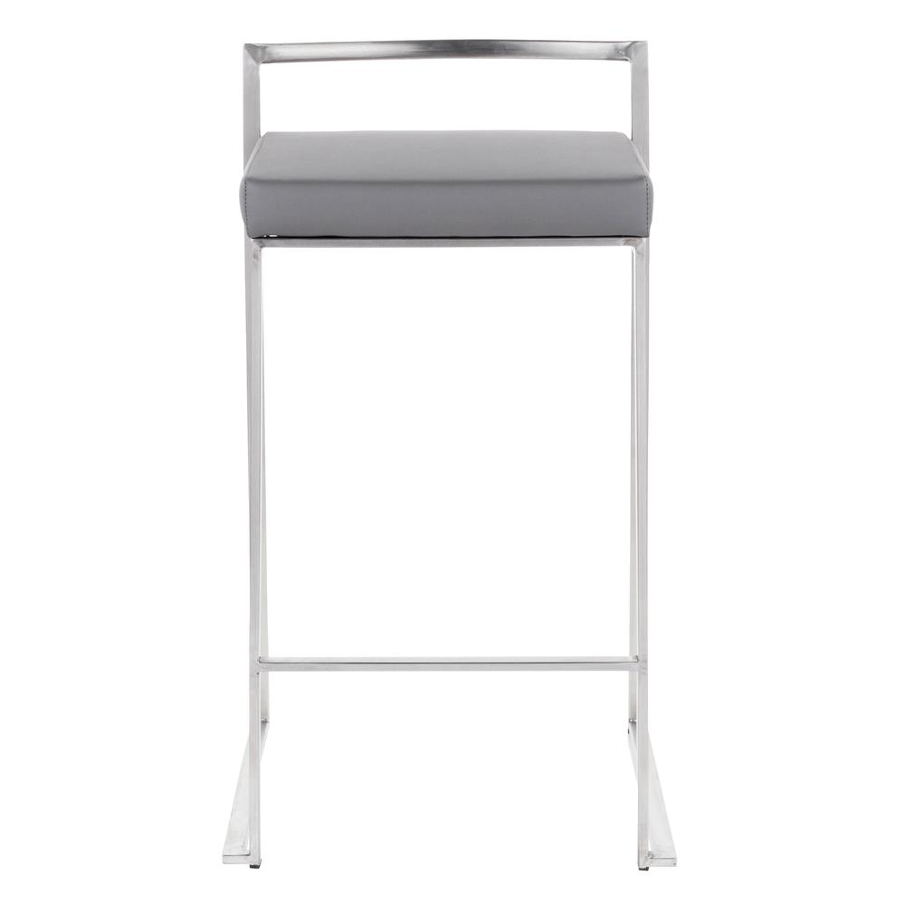 Brushed Stainless Steel, Grey PU Fuji Stacker Counter Stool - Set of 2. Picture 6