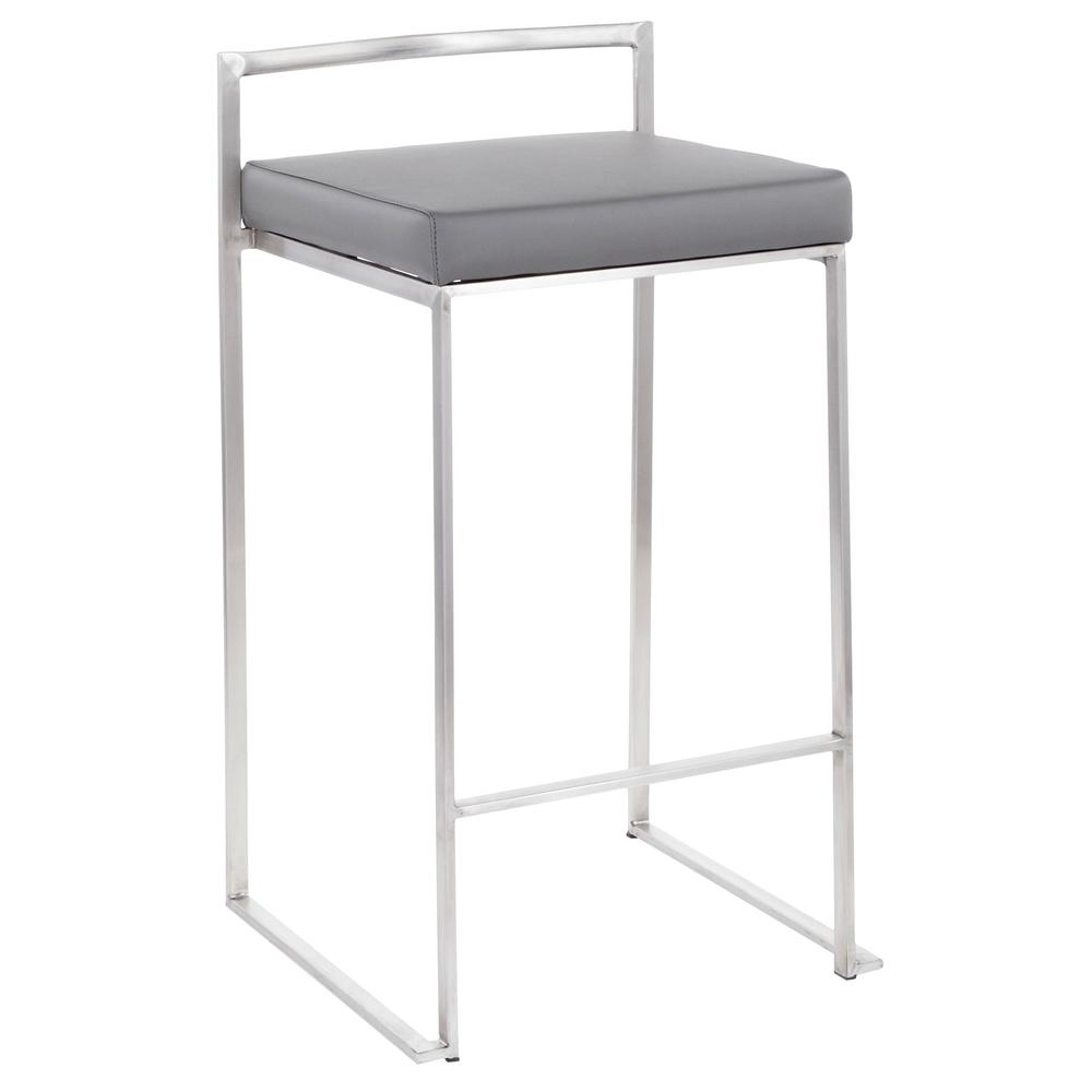 Brushed Stainless Steel, Grey PU Fuji Stacker Counter Stool - Set of 2. Picture 2
