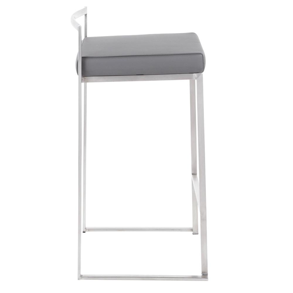 Brushed Stainless Steel, Grey PU Fuji Stacker Counter Stool - Set of 2. Picture 3