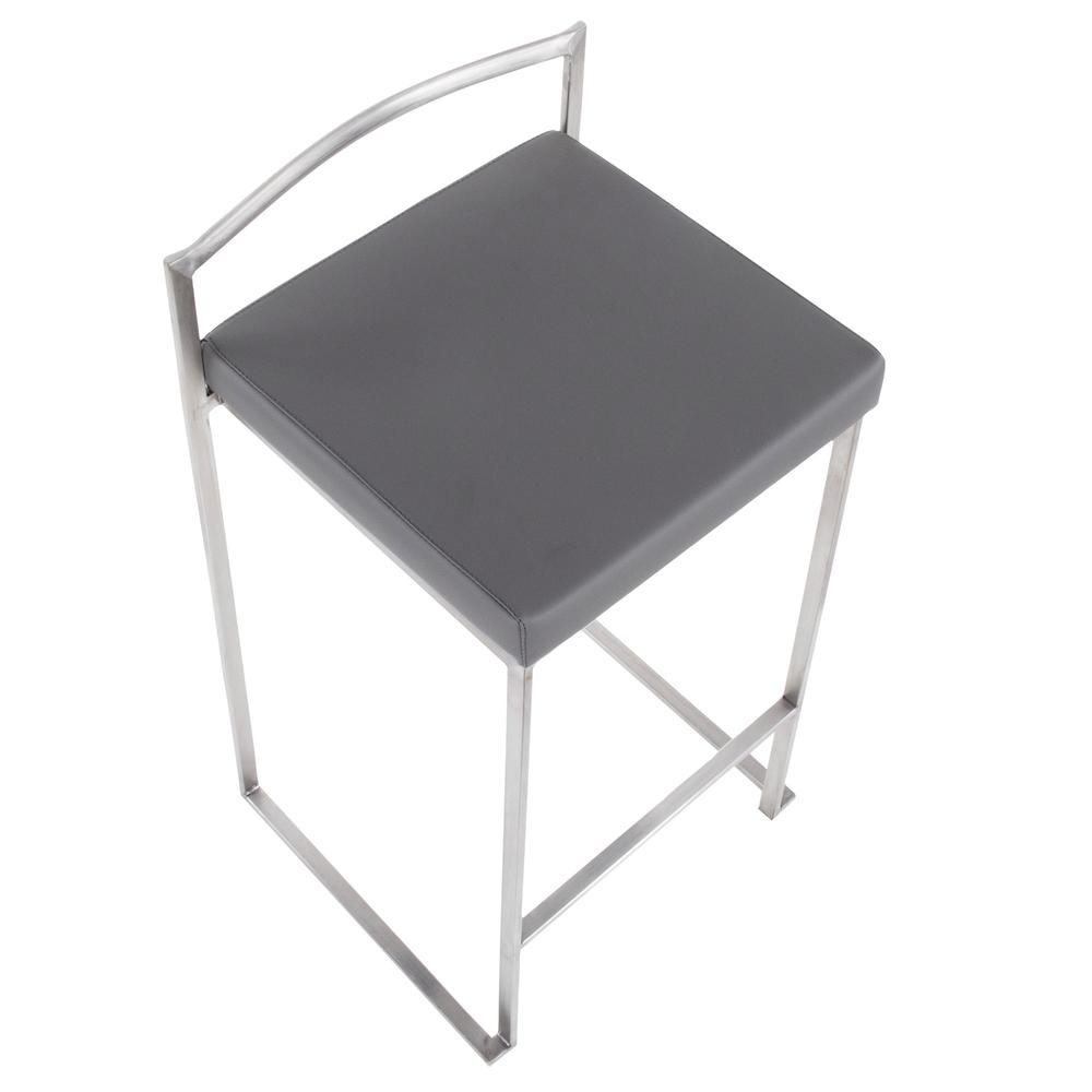 Brushed Stainless Steel, Grey PU Fuji Stacker Counter Stool - Set of 2. Picture 7