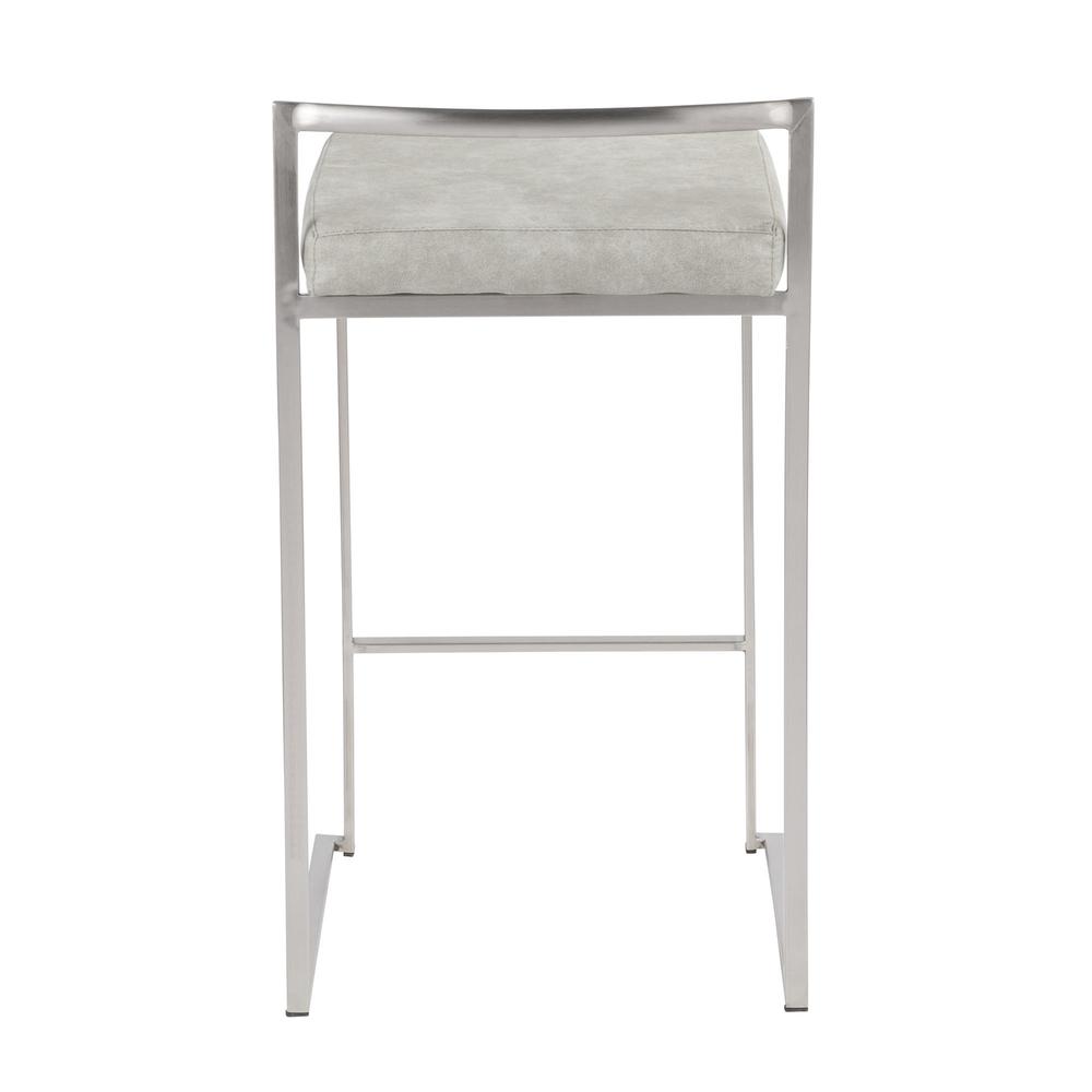 Stainless Steel, Light Grey Cowboy Fabric Fuji Stacker Counter Stool - Set of 2. Picture 5
