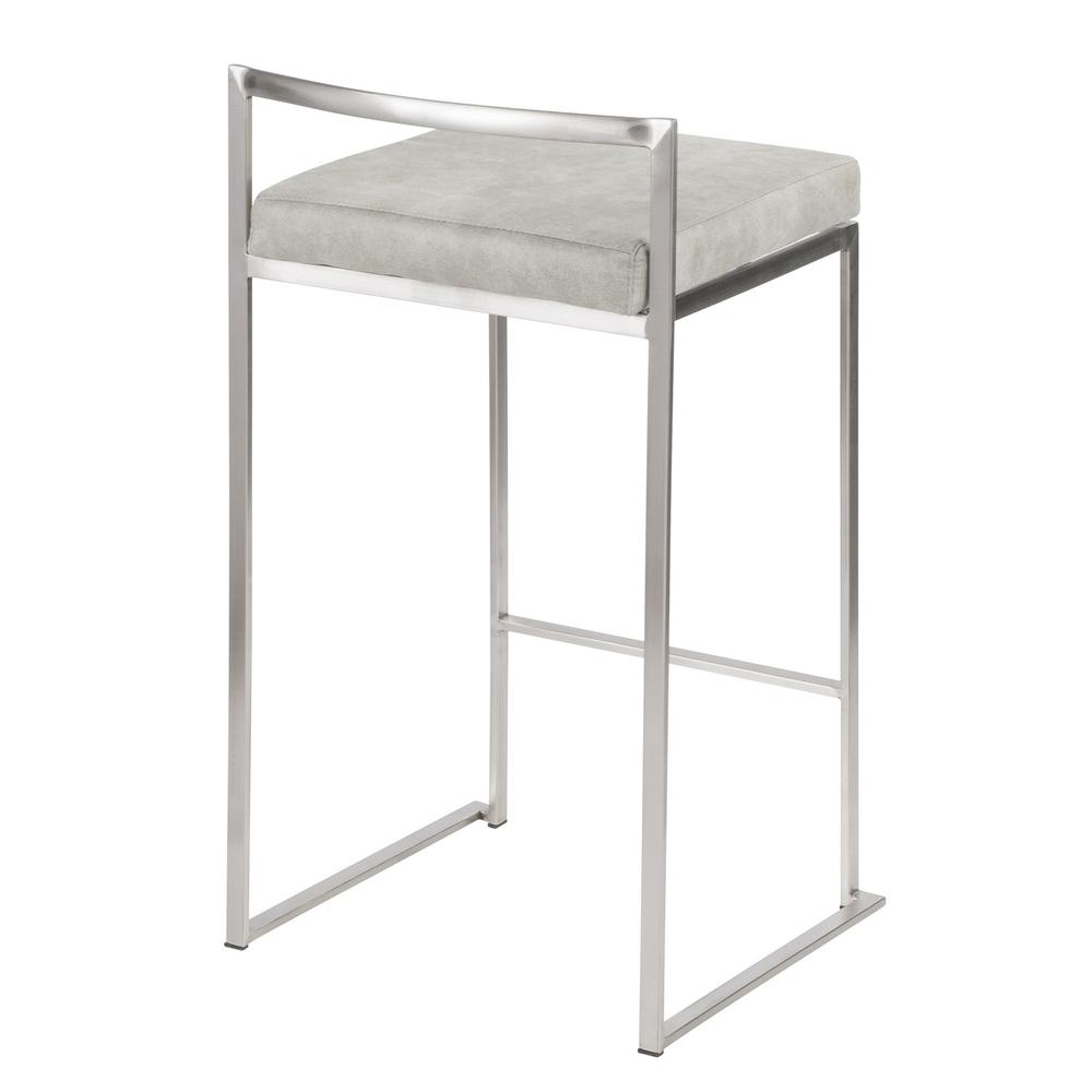 Stainless Steel, Light Grey Cowboy Fabric Fuji Stacker Counter Stool - Set of 2. Picture 4