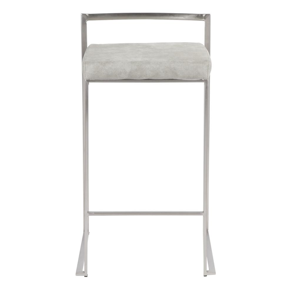 Stainless Steel, Light Grey Cowboy Fabric Fuji Stacker Counter Stool - Set of 2. Picture 6