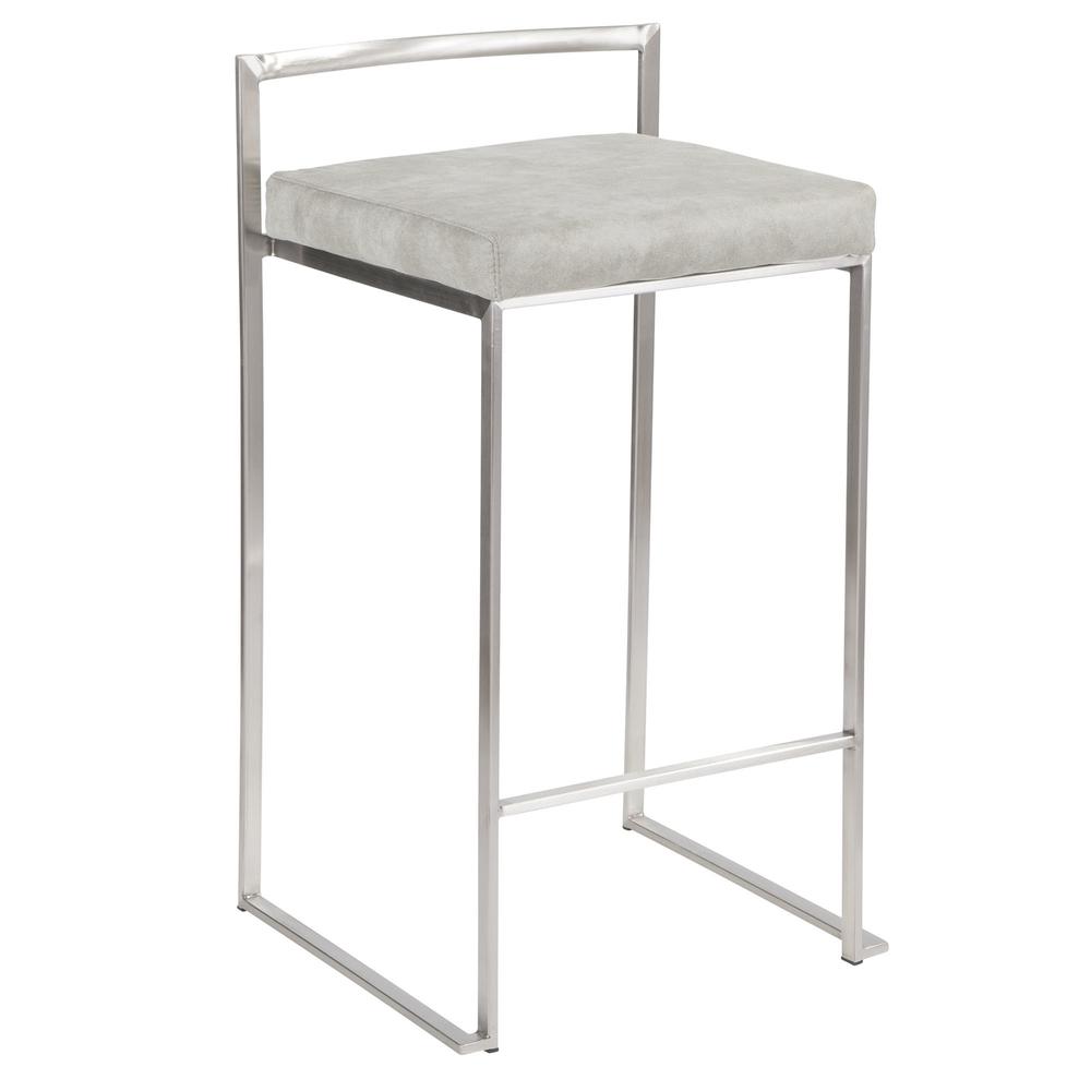 Stainless Steel, Light Grey Cowboy Fabric Fuji Stacker Counter Stool - Set of 2. Picture 2