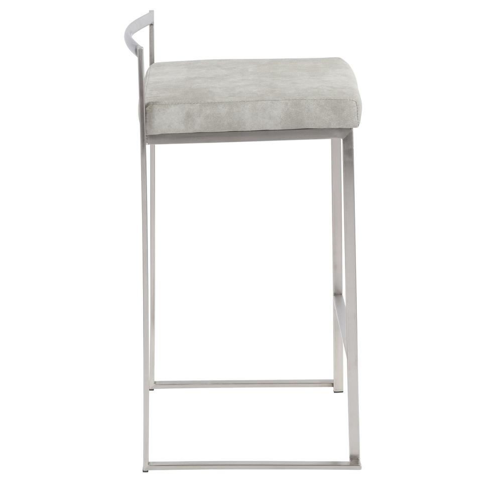 Stainless Steel, Light Grey Cowboy Fabric Fuji Stacker Counter Stool - Set of 2. Picture 3