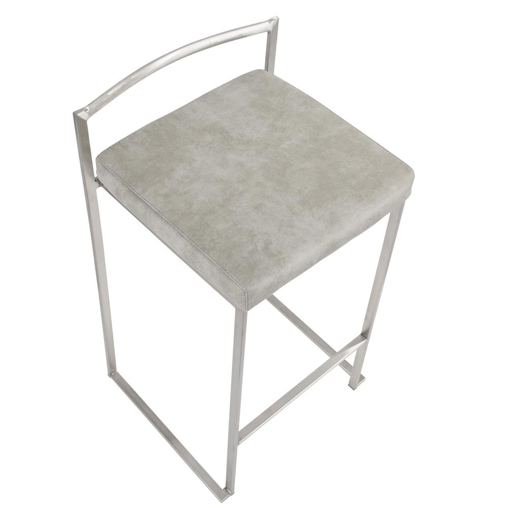 Stainless Steel, Light Grey Cowboy Fabric Fuji Stacker Counter Stool - Set of 2. Picture 7