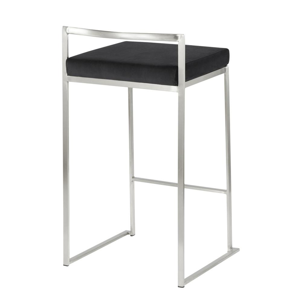 Brushed Stainless Steel, Black Velvet Fuji Stacker Counter Stool - Set of 2. Picture 4