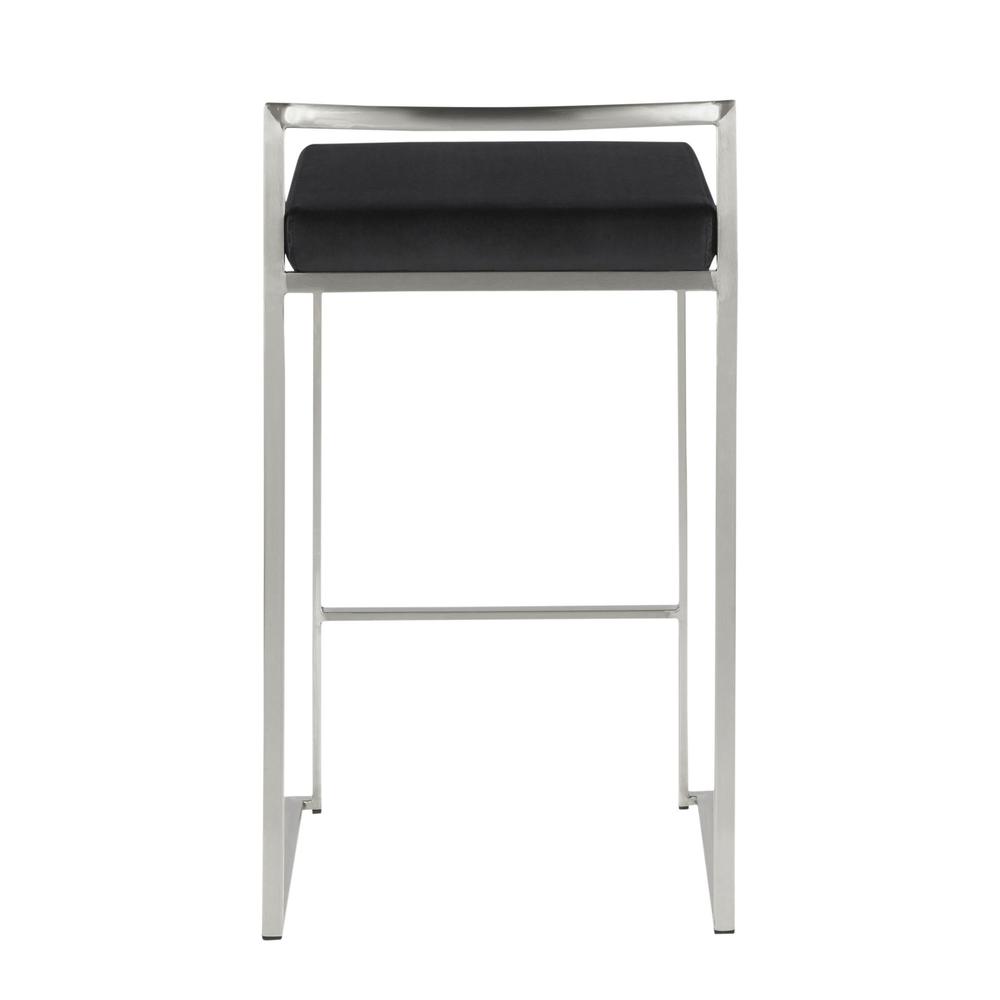 Brushed Stainless Steel, Black Velvet Fuji Stacker Counter Stool - Set of 2. Picture 5