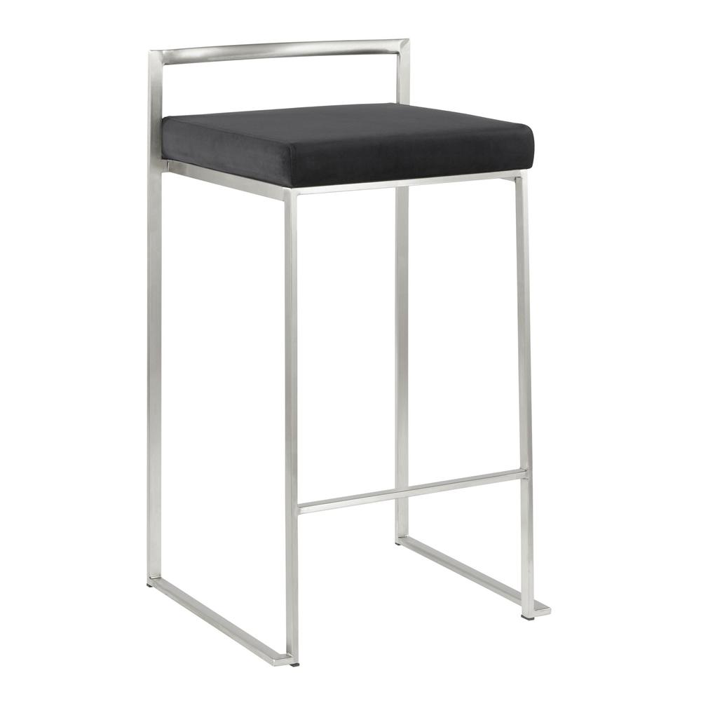Brushed Stainless Steel, Black Velvet Fuji Stacker Counter Stool - Set of 2. Picture 2