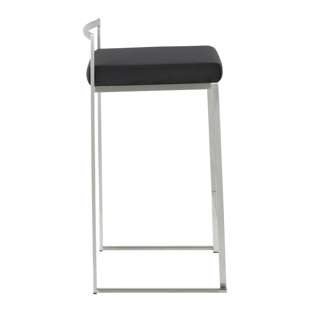 Brushed Stainless Steel, Black Velvet Fuji Stacker Counter Stool - Set of 2. Picture 3