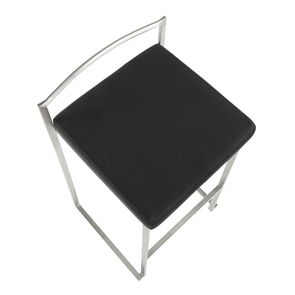 Brushed Stainless Steel, Black Velvet Fuji Stacker Counter Stool - Set of 2. Picture 7