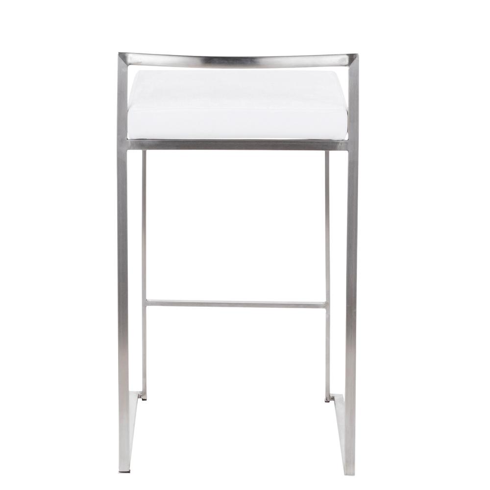 Brushed Stainless Steel, White Velvet Fuji Stacker Counter Stool - Set of 2. Picture 5