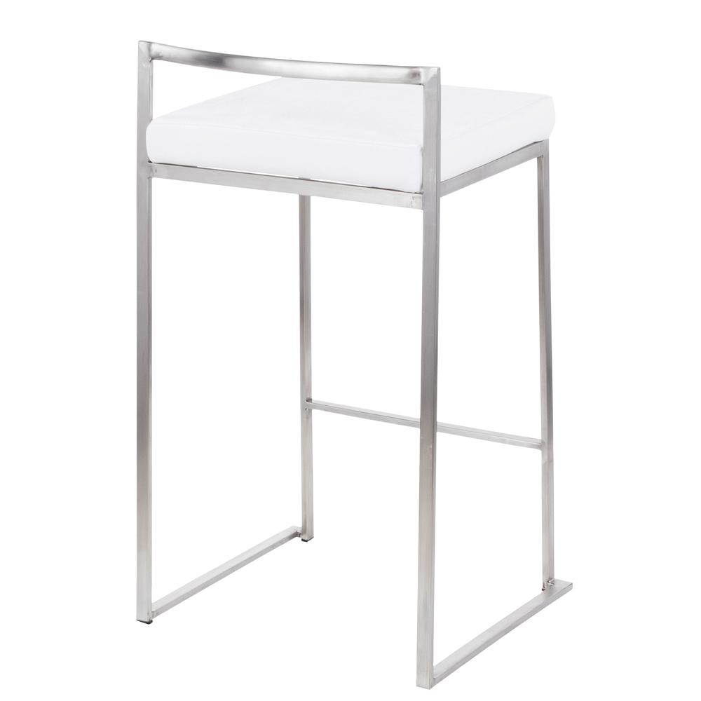 Brushed Stainless Steel, White Velvet Fuji Stacker Counter Stool - Set of 2. Picture 4
