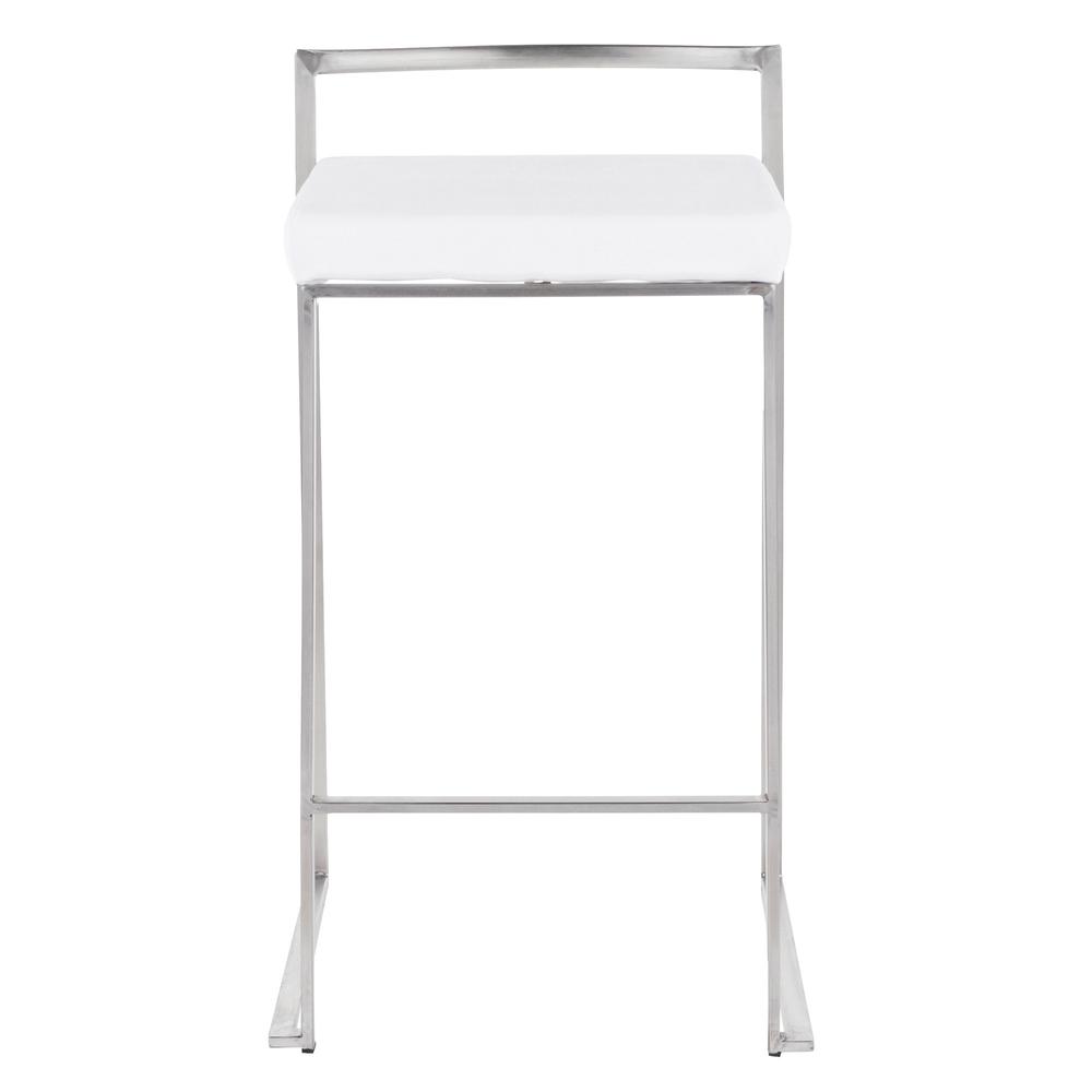 Brushed Stainless Steel, White Velvet Fuji Stacker Counter Stool - Set of 2. Picture 6