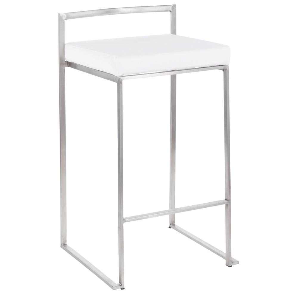 Brushed Stainless Steel, White Velvet Fuji Stacker Counter Stool - Set of 2. Picture 2