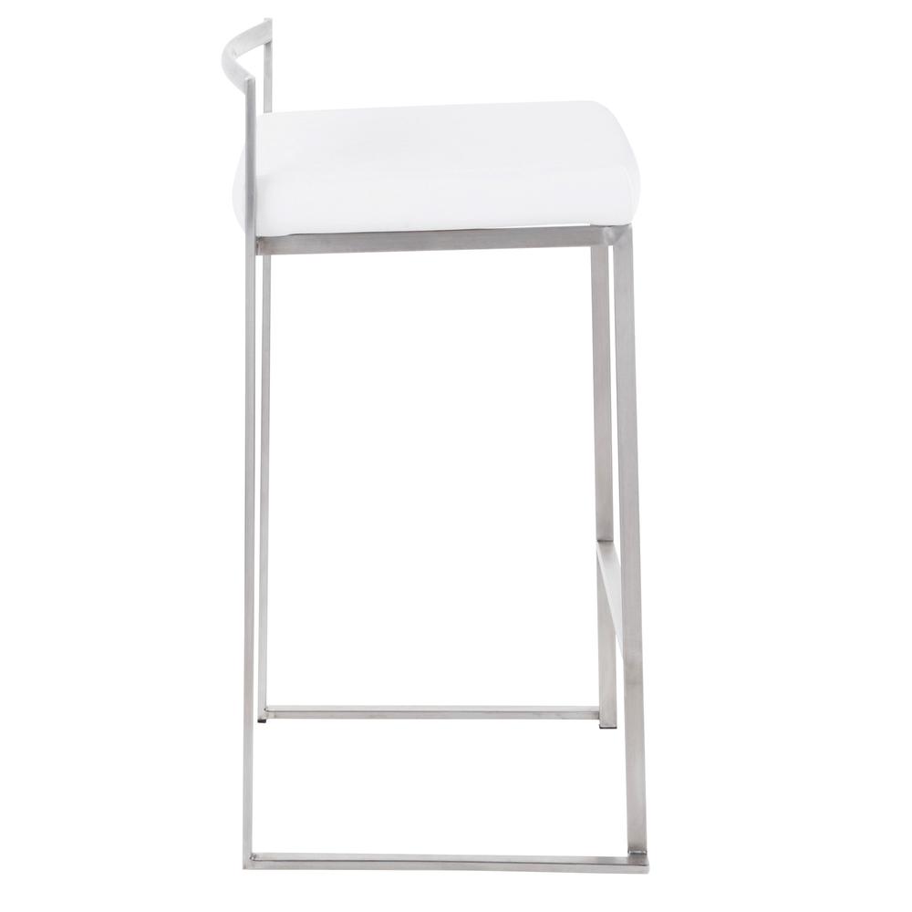 Brushed Stainless Steel, White Velvet Fuji Stacker Counter Stool - Set of 2. Picture 3