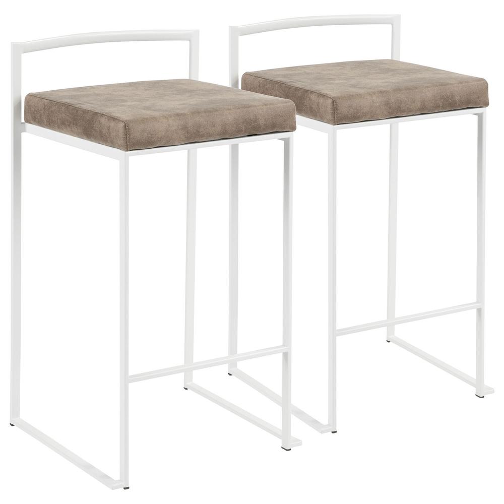 White, Brown Cowboy Fabric Fuji Stacker Counter Stool - Set of 2. Picture 1