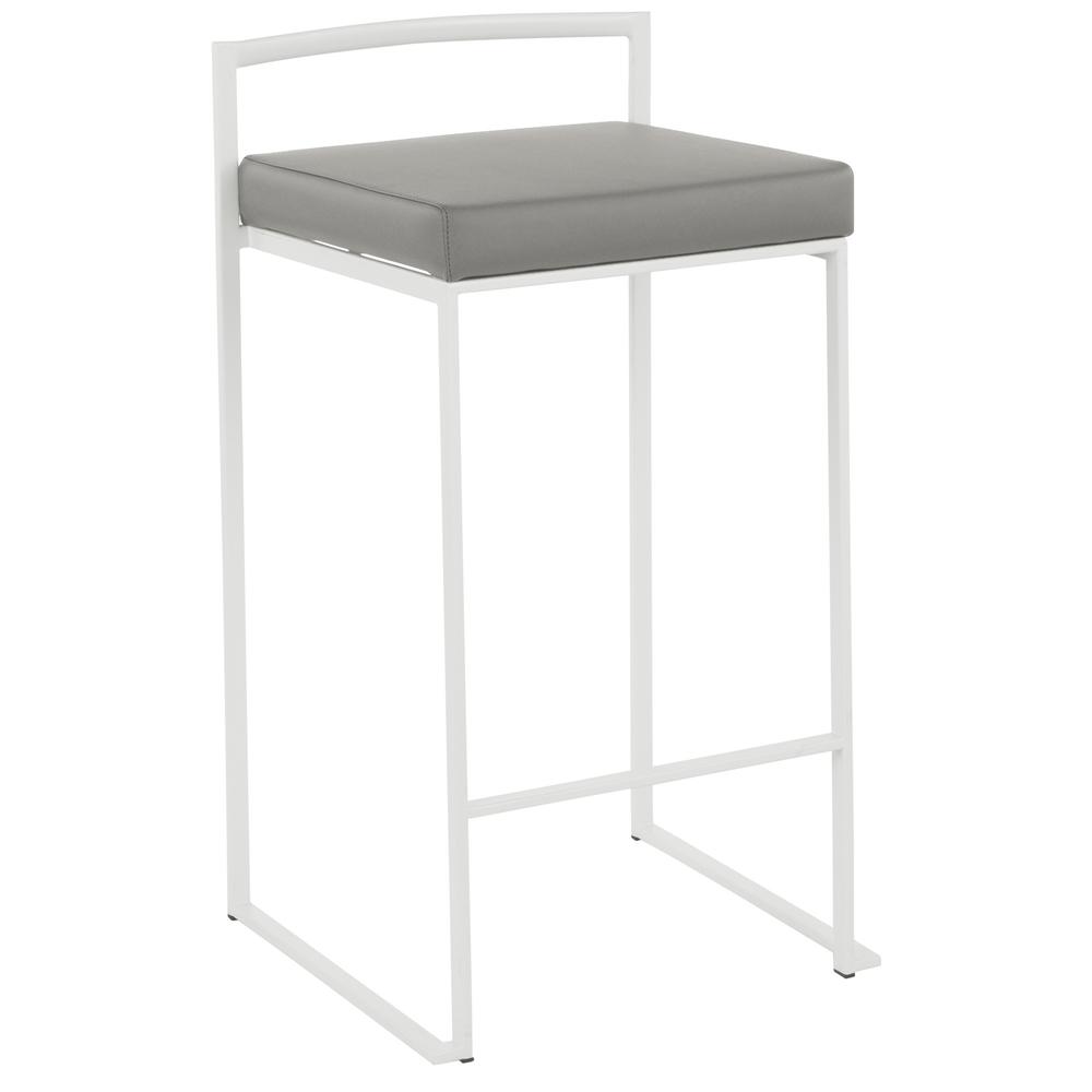 White Metal, Grey PU Fuji Stacker Counter Stool - Set of 2. Picture 2