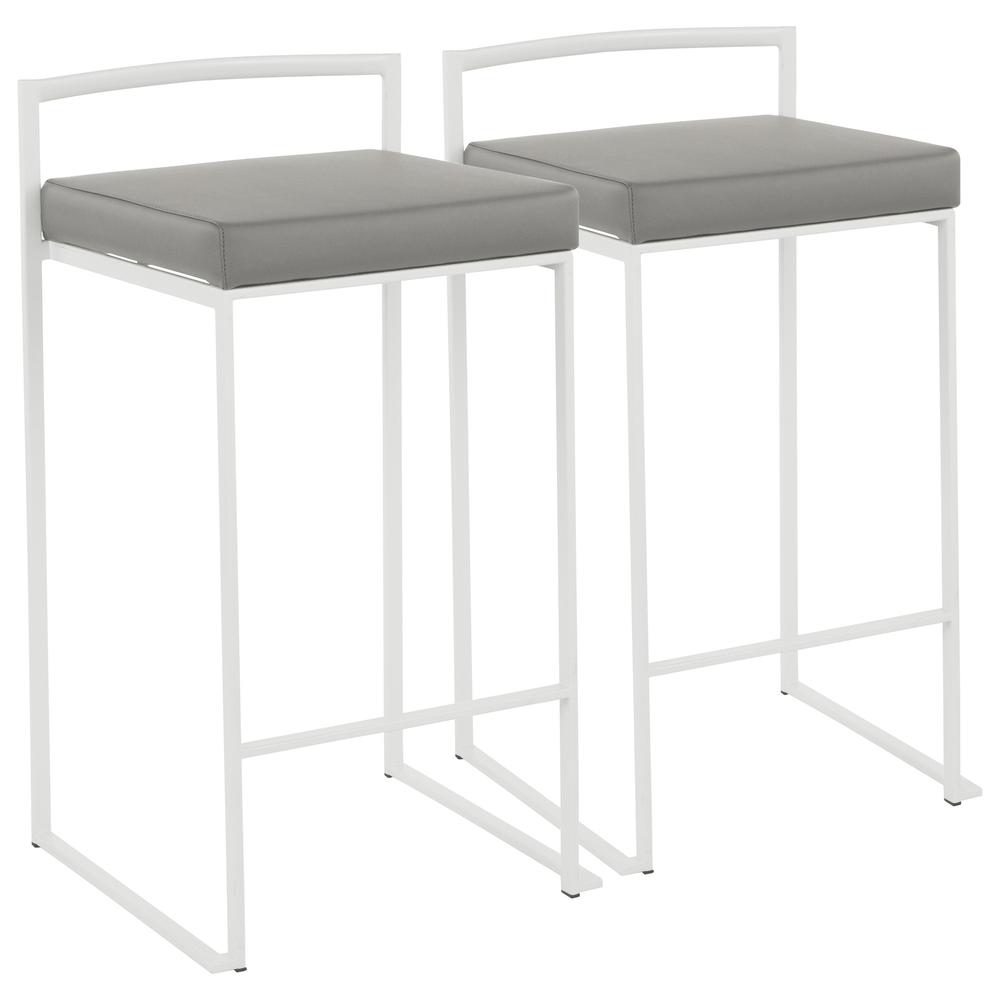 White Metal, Grey PU Fuji Stacker Counter Stool - Set of 2. Picture 1