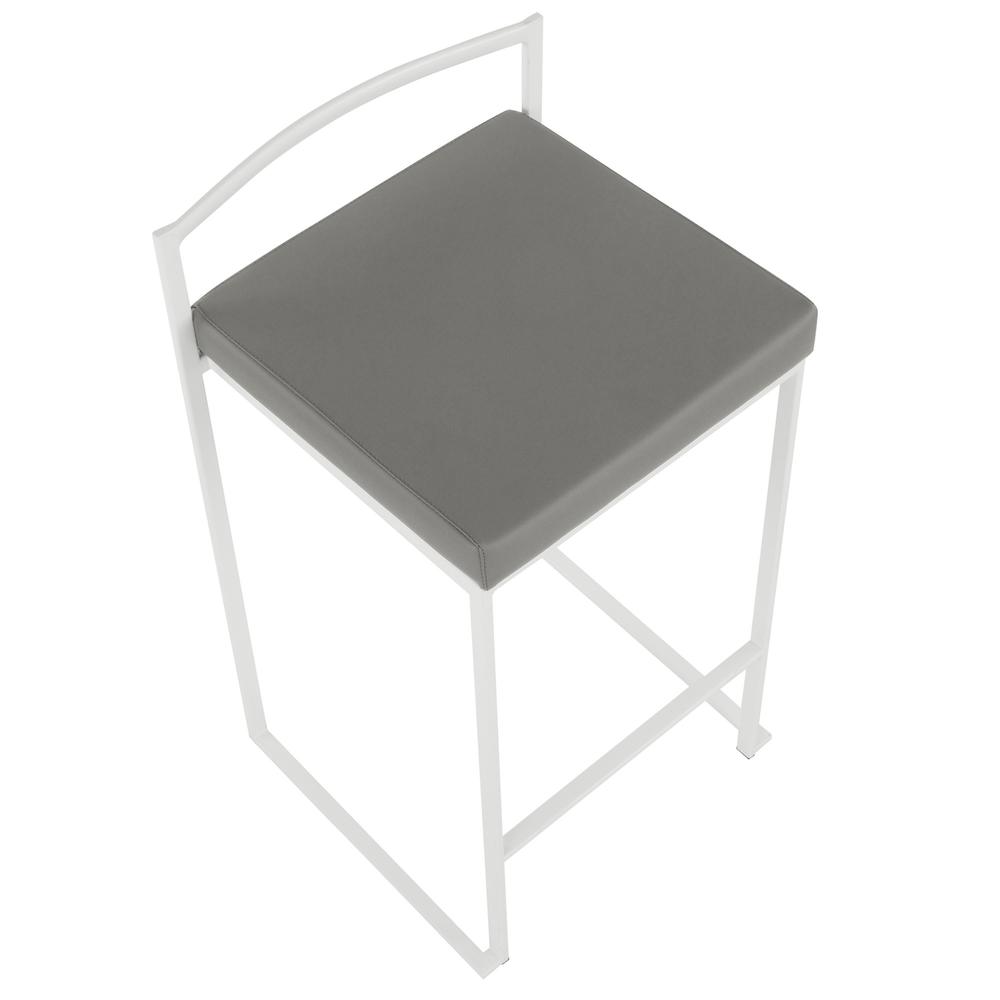 White Metal, Grey PU Fuji Stacker Counter Stool - Set of 2. Picture 7
