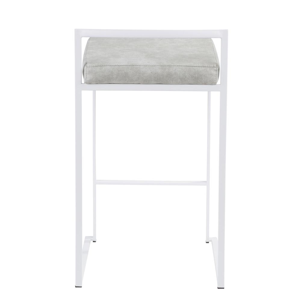 White, Light Grey Cowboy Fabric Fuji Stacker Counter Stool - Set of 2. Picture 5