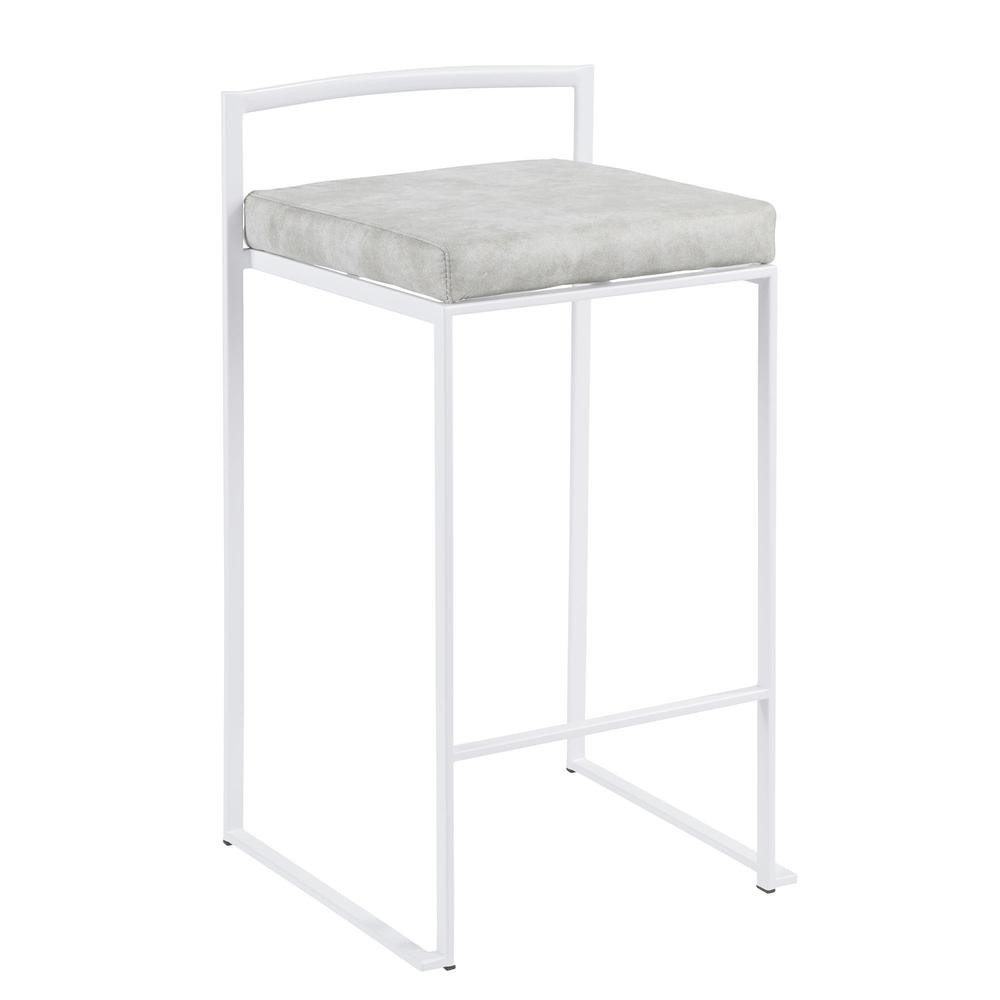 White, Light Grey Cowboy Fabric Fuji Stacker Counter Stool - Set of 2. Picture 2