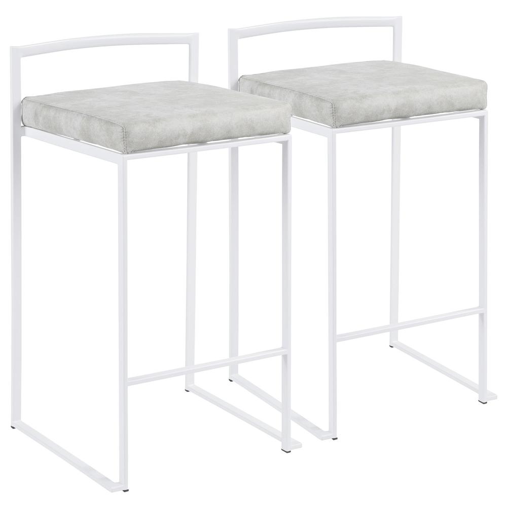 White, Light Grey Cowboy Fabric Fuji Stacker Counter Stool - Set of 2. Picture 1