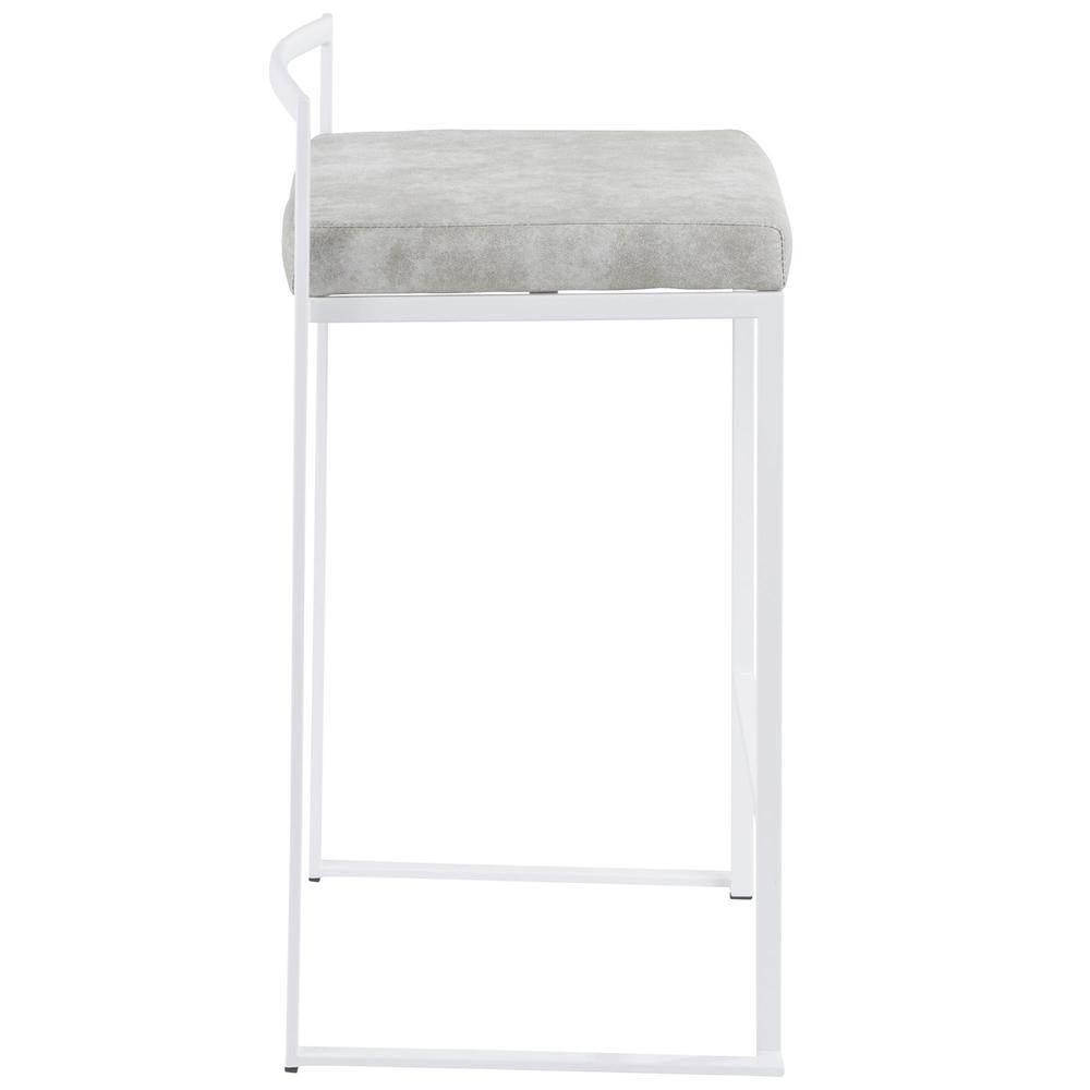 White, Light Grey Cowboy Fabric Fuji Stacker Counter Stool - Set of 2. Picture 3