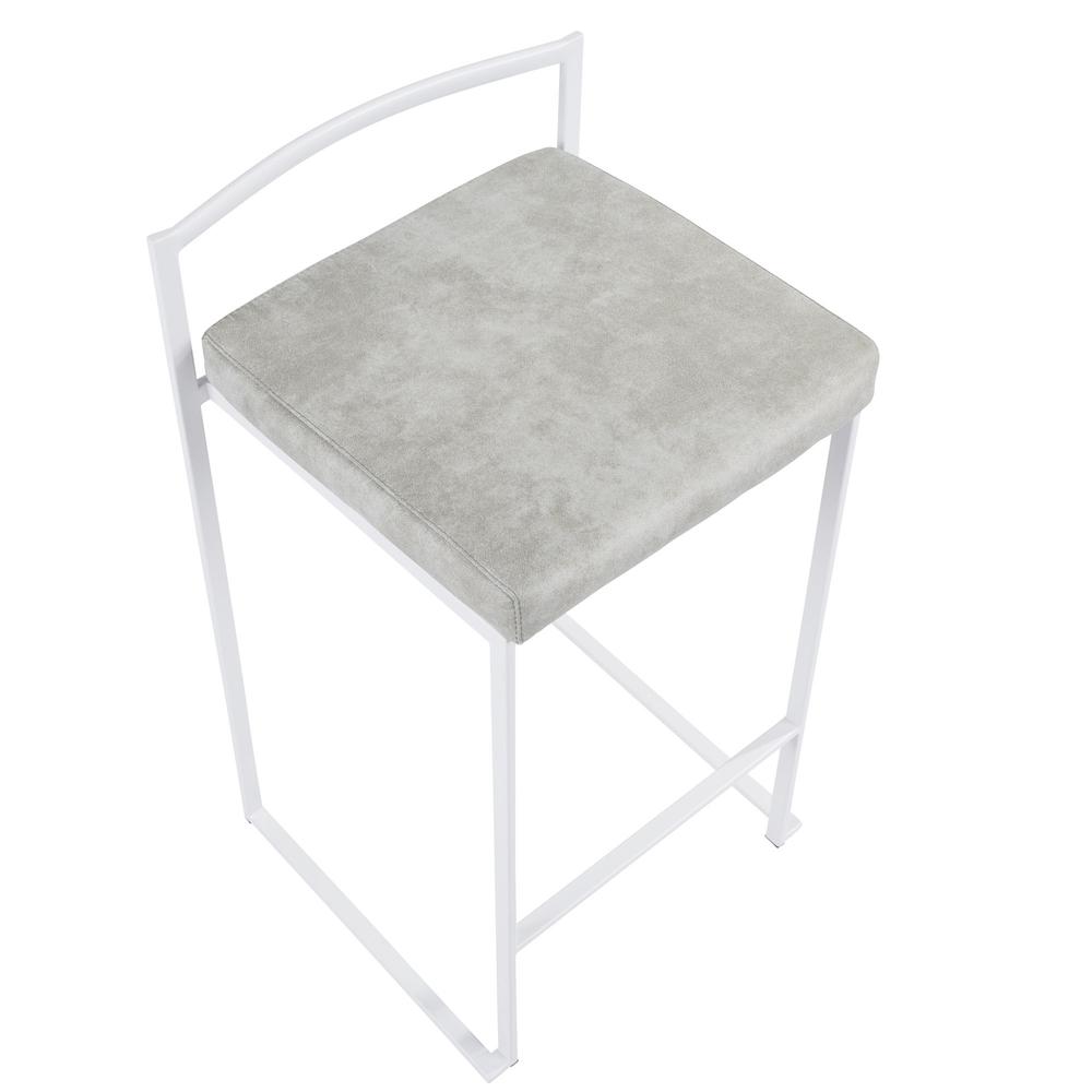 White, Light Grey Cowboy Fabric Fuji Stacker Counter Stool - Set of 2. Picture 7