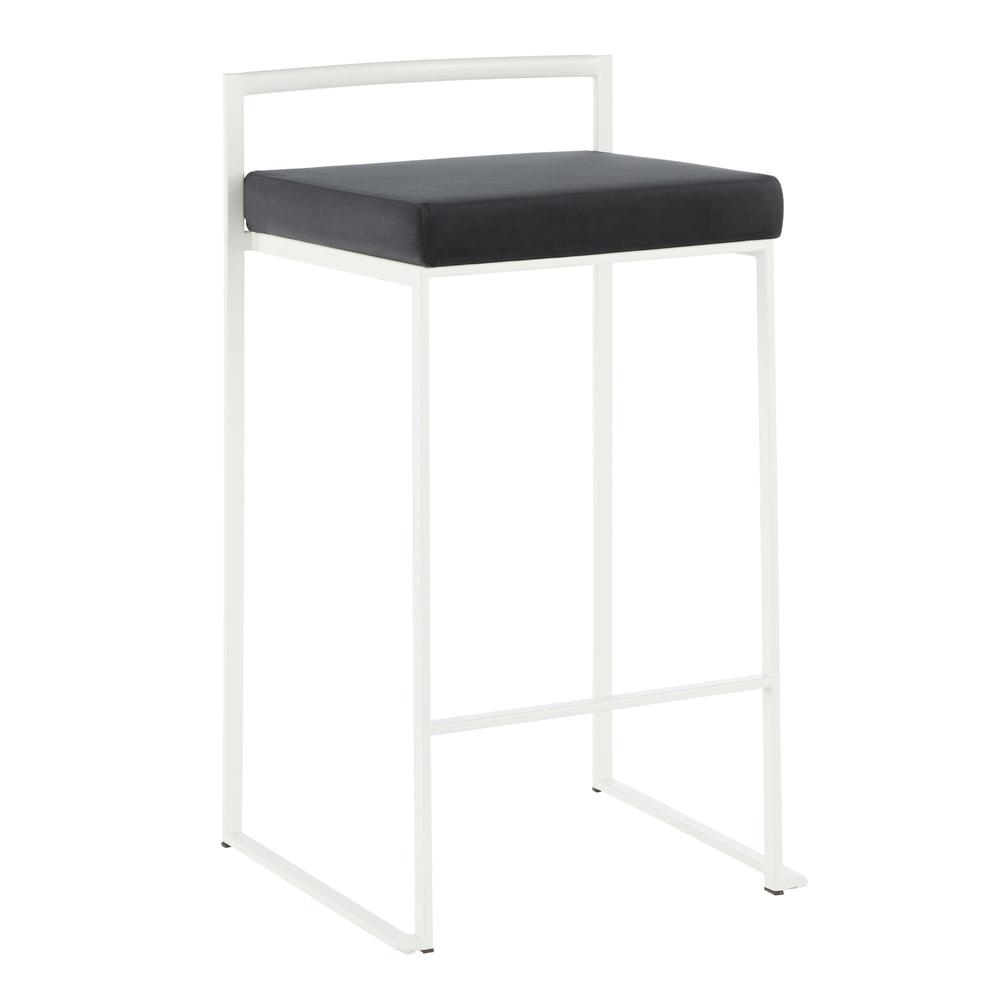 White Metal, Black Velvet Fuji Stacker Counter Stool - Set of 2. Picture 2