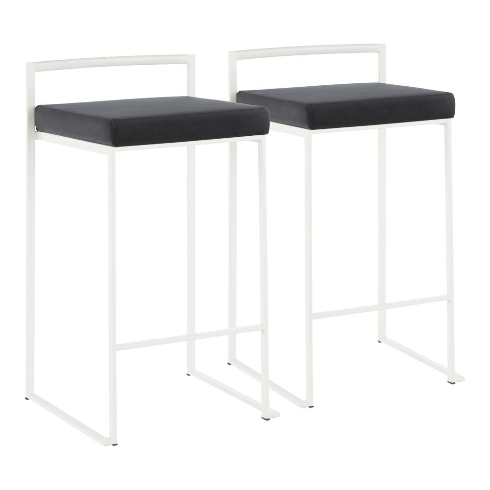 White Metal, Black Velvet Fuji Stacker Counter Stool - Set of 2. Picture 1