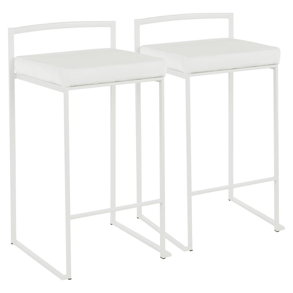 White Metal, White Velvet Fuji Stacker Counter Stool - Set of 2. Picture 1