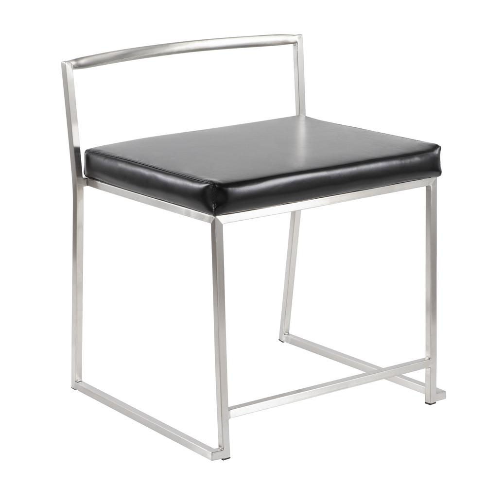 Fuji Contemporary Stackable Dining Chair in Black Faux Leather - Set Of 2. Picture 2