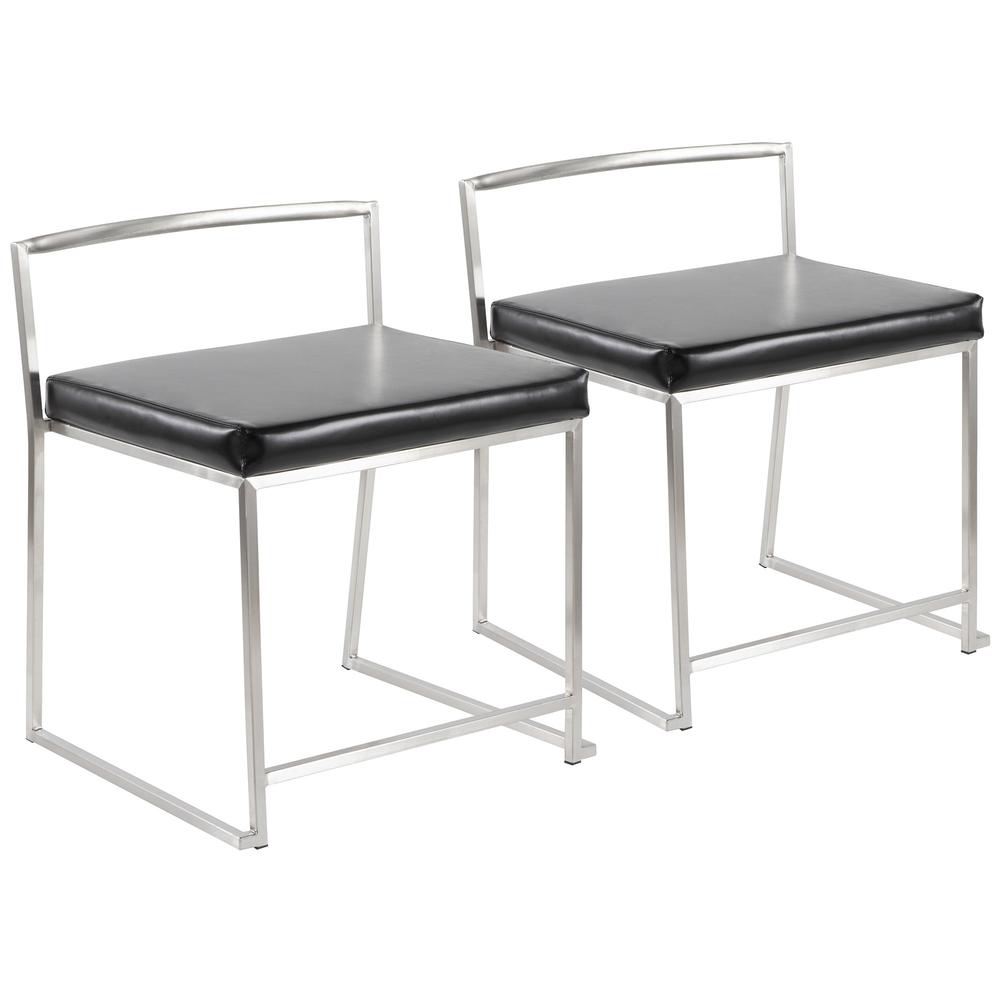 Fuji Contemporary Stackable Dining Chair in Black Faux Leather - Set Of 2. Picture 1
