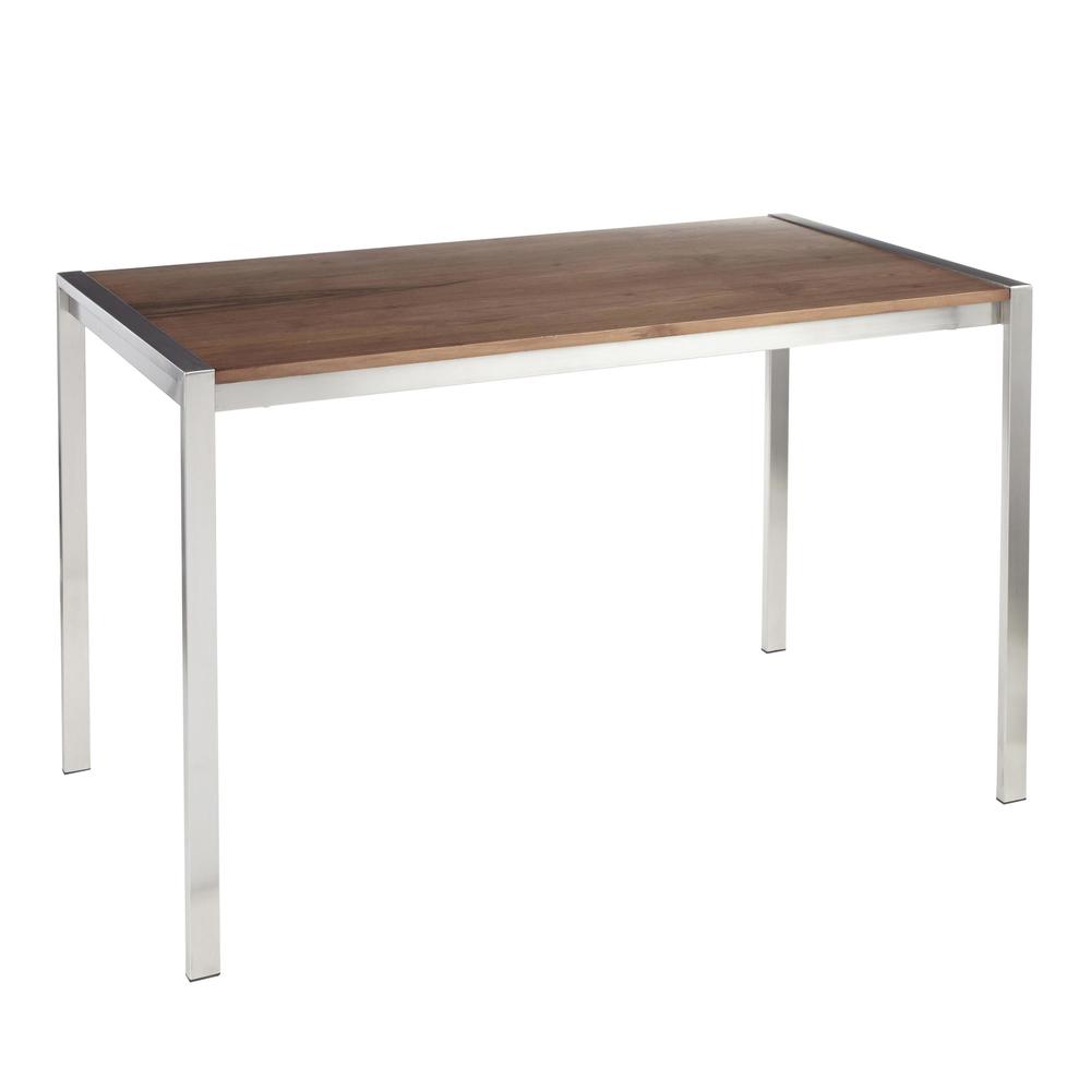 Stainless Steel, Walnut Wood Fuji Dinette Table. Picture 1