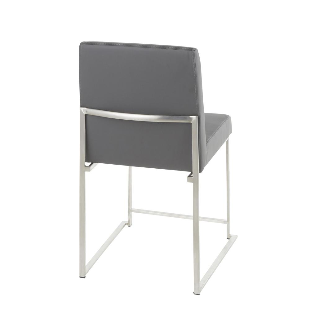 Brushed Stainless Steel, Grey PU High Back Fuji Dining Chair - Set of 2. Picture 4