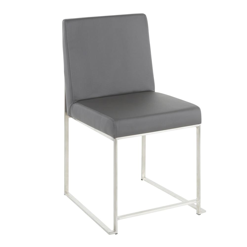 Brushed Stainless Steel, Grey PU High Back Fuji Dining Chair - Set of 2. Picture 2