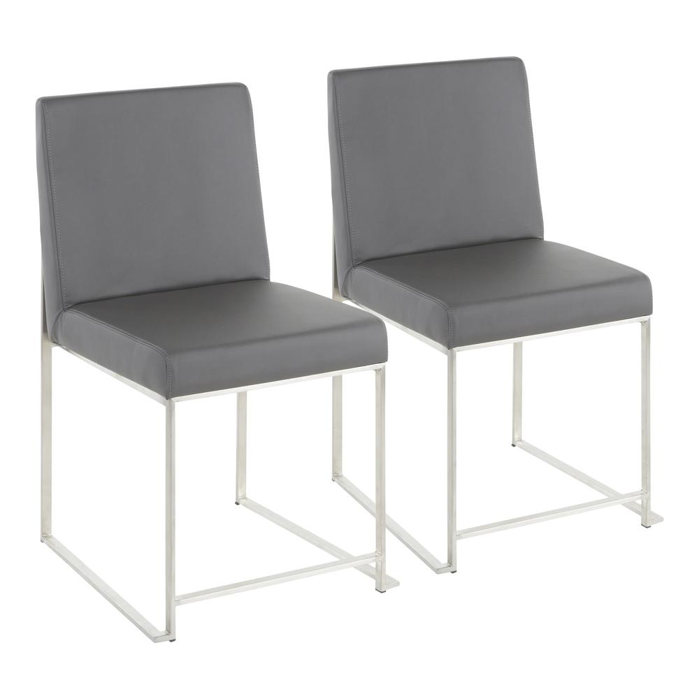 Brushed Stainless Steel, Grey PU High Back Fuji Dining Chair - Set of 2. Picture 1