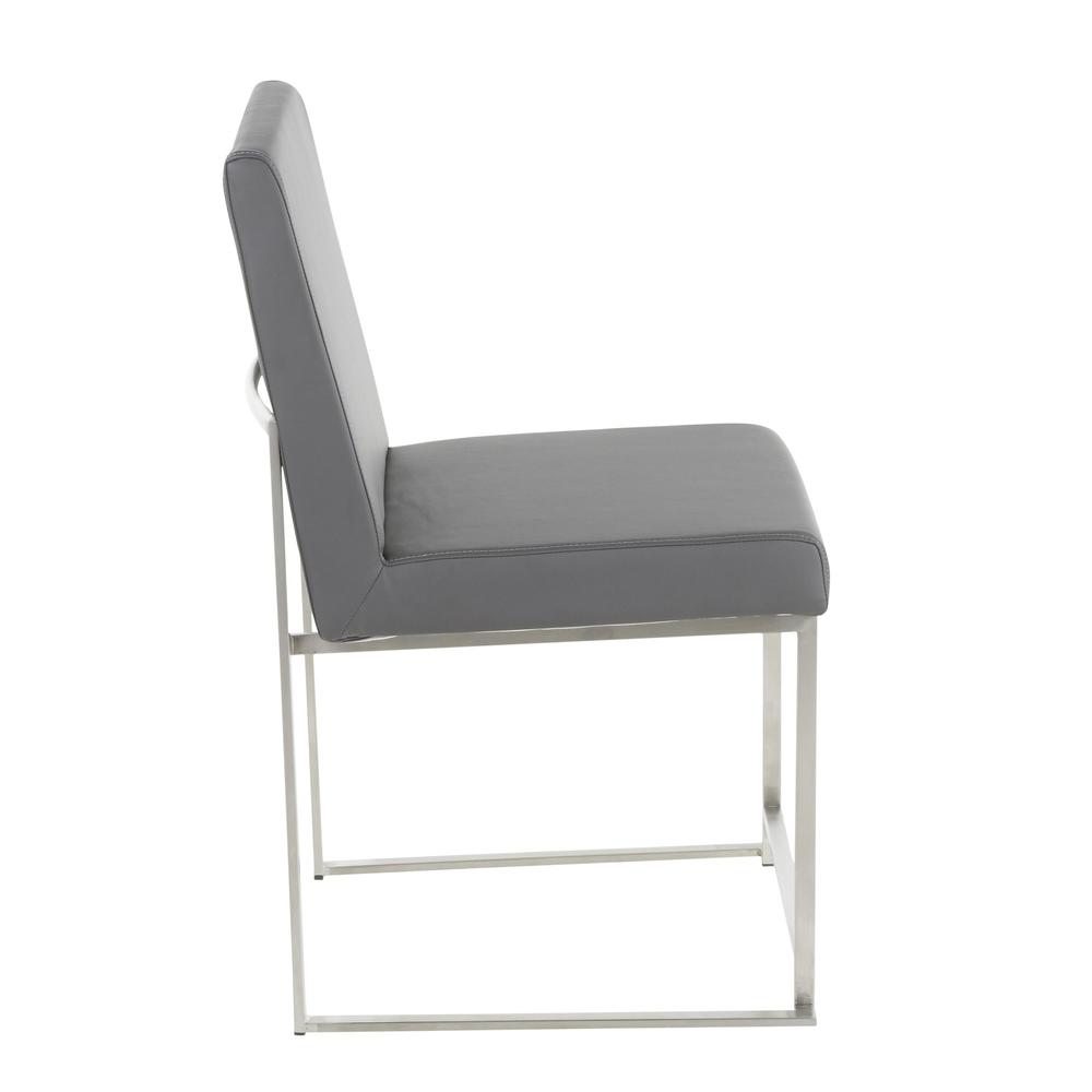 Brushed Stainless Steel, Grey PU High Back Fuji Dining Chair - Set of 2. Picture 3