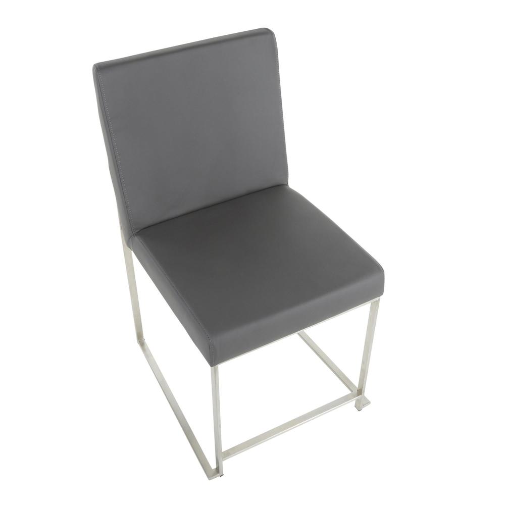 Brushed Stainless Steel, Grey PU High Back Fuji Dining Chair - Set of 2. Picture 7