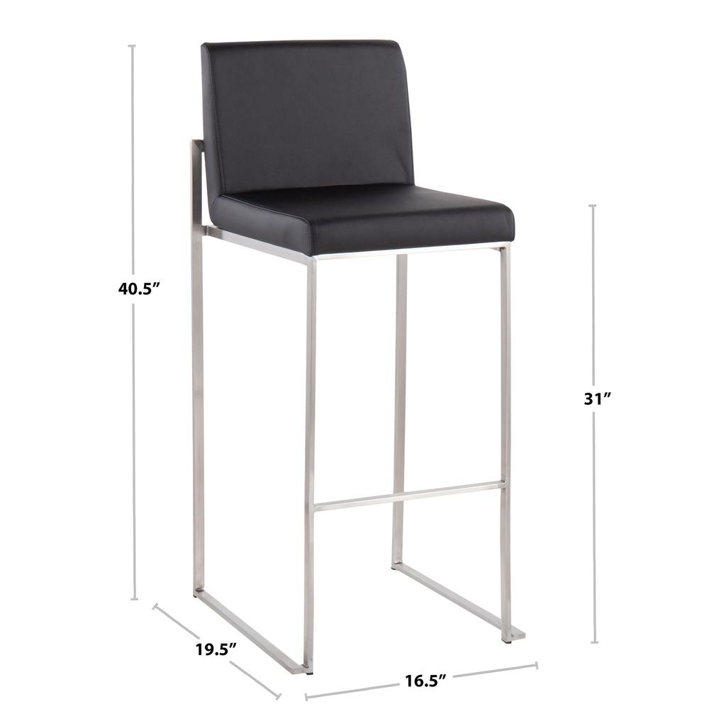 Stainless Steel, Black PU Fuji High Back Barstool - Set of 2. Picture 8