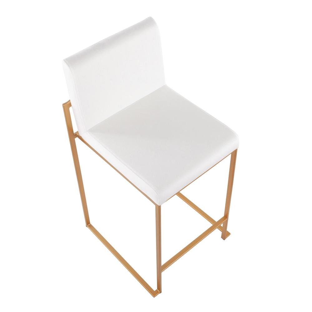 Gold Steel, White Velvet Fuji High Back Counter Stool - Set of 2. Picture 7