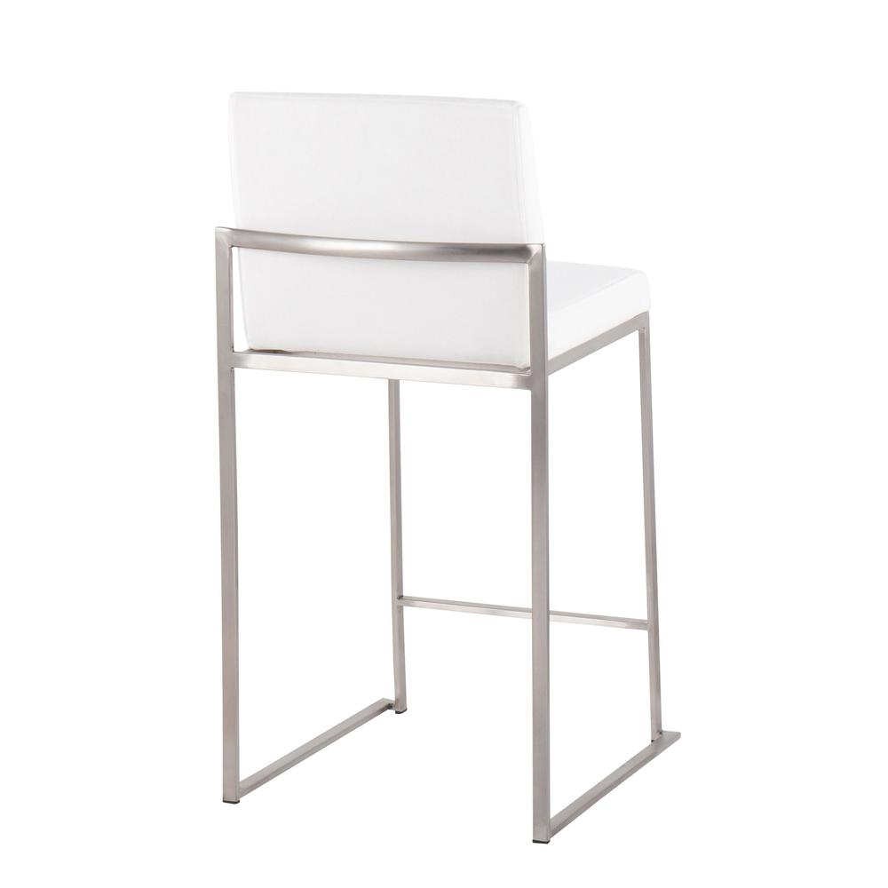 Stainless Steel, White Velvet Fuji High Back Counter Stool - Set of 2. Picture 4