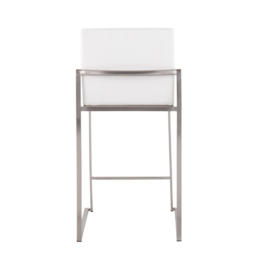 Stainless Steel, White Velvet Fuji High Back Counter Stool - Set of 2. Picture 5