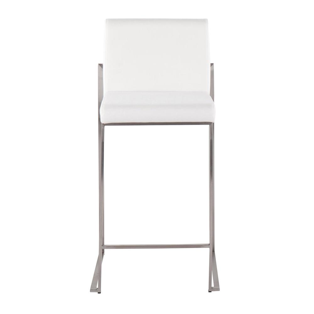 Stainless Steel, White Velvet Fuji High Back Counter Stool - Set of 2. Picture 6